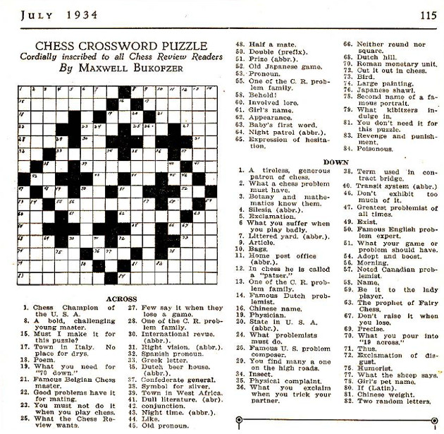 one clue crossword puzzle answers with chess