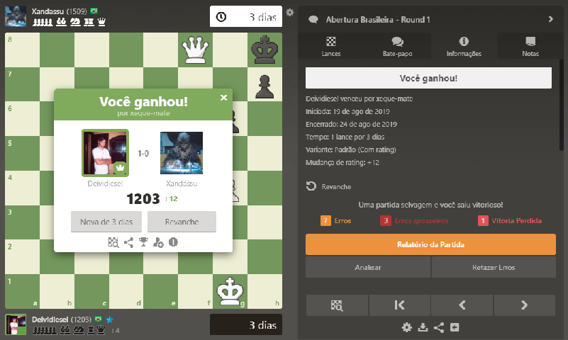 Passando dos 1200 pontos de rating no xadrez diário! 