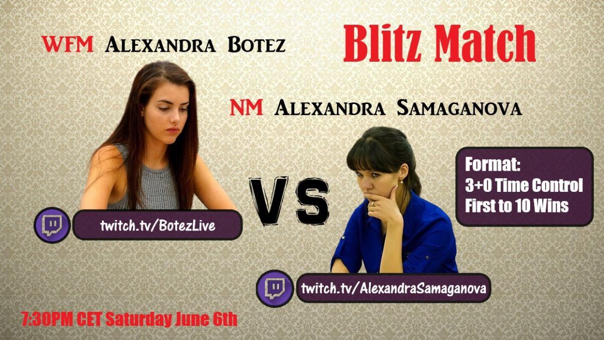 Blitz Match (3+0): NM Alexandra Samaganova vs WFM Alexandra Botez