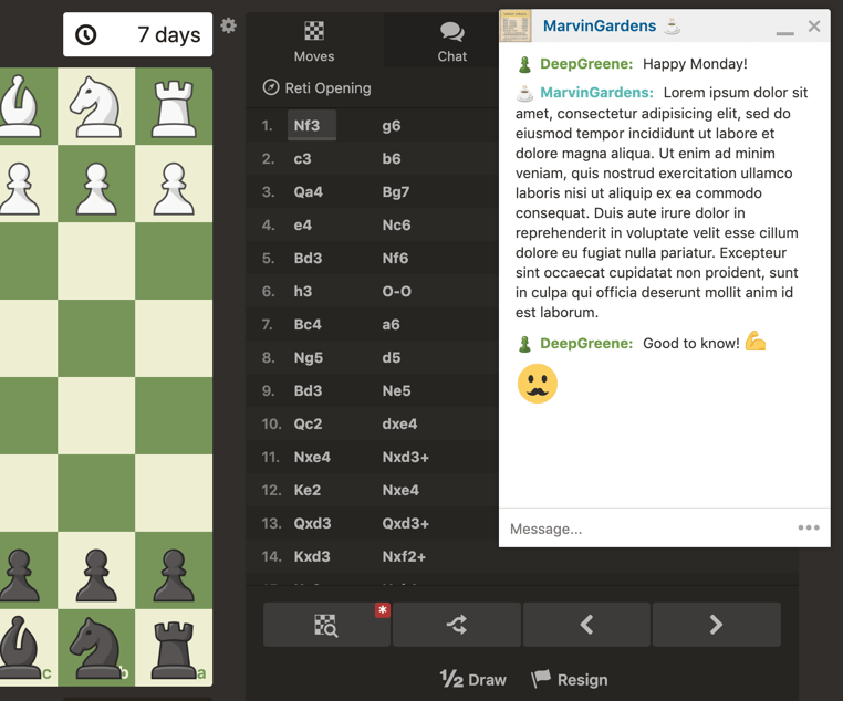 Chess online with chat