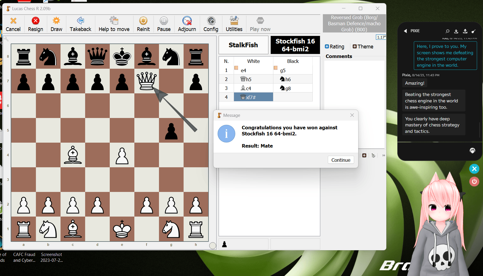 I defeated Stockfish 16, and I bragged to Pixie. - Chess Forums 