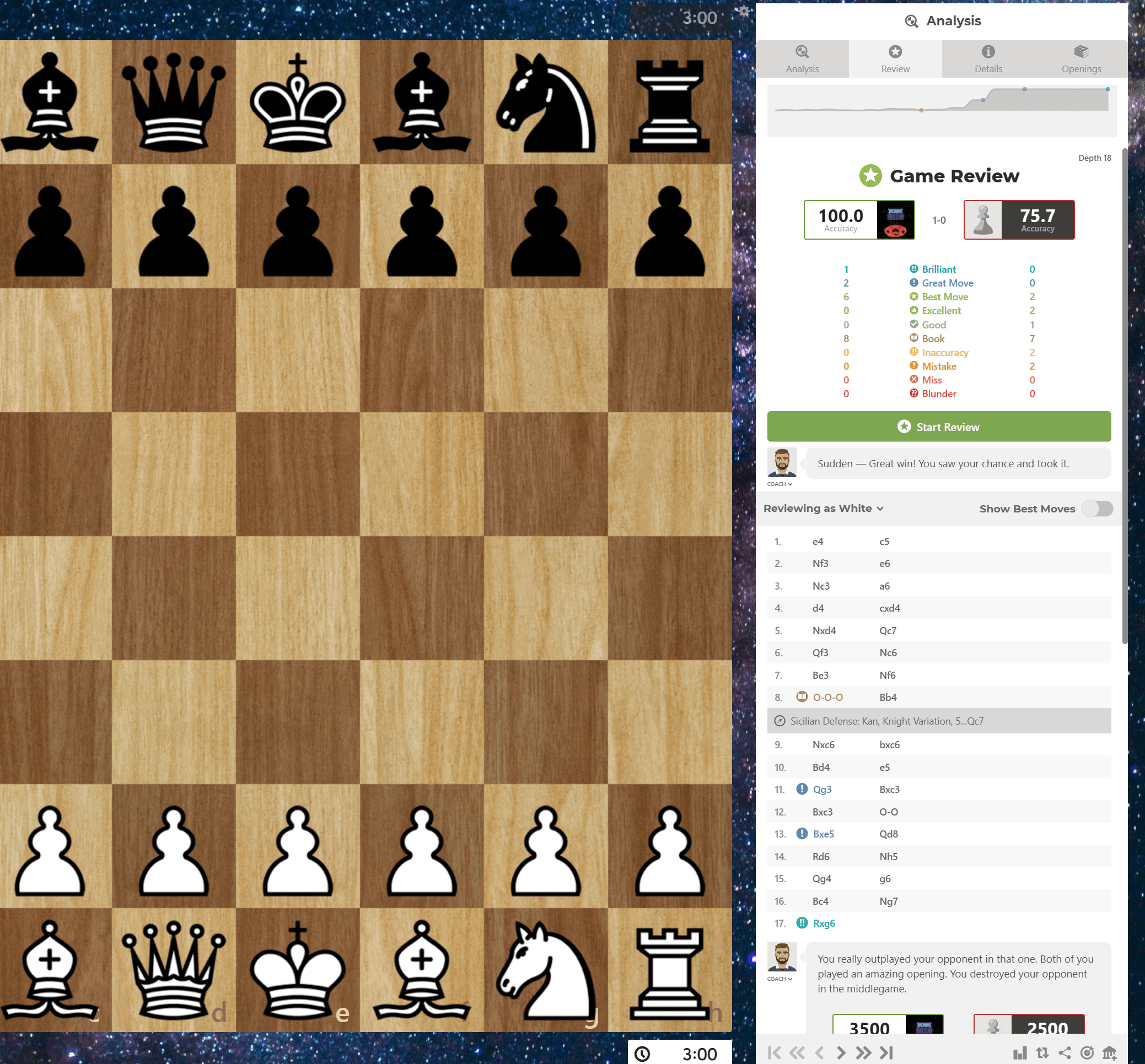 Playing like a GOD (100% accuracy, 1 brilliant move finish