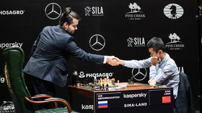 Chess Supremacy - 99 ACCURACY vs 99 ACCURACY! GAME 11 of FIDE World Chess  Championship 2023 ended in a draw! GM Ian Nepomniachtchi: 6 points GM Ding  Liren: 5 points #chesssupremacy