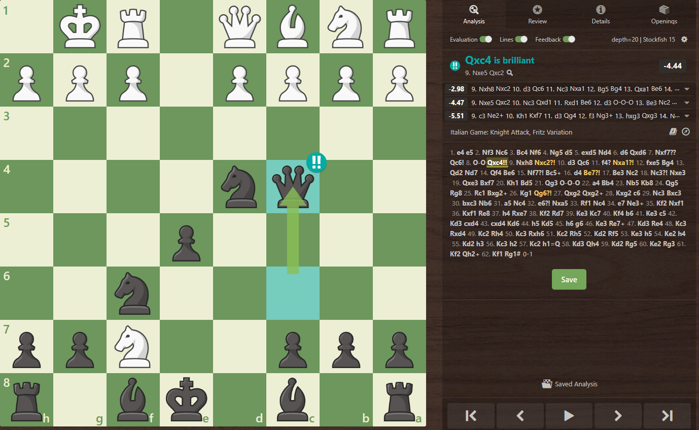 Does Anybody know that there is a Brilliant move in the Fried Liver Attack  on Move 9?? - Chess Forums 