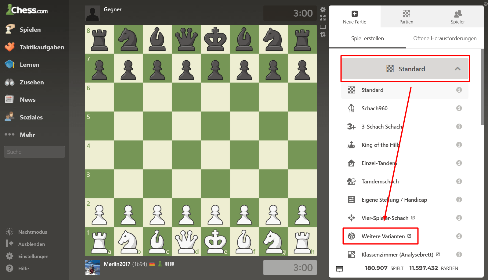Chess/Live wird eingestellt und durch Chess/Play ersetzt