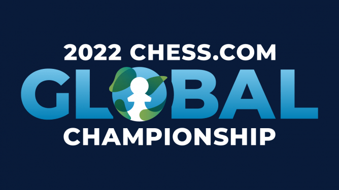 The logo of the 2022 Chess.com Global Championship, featuring a Chess.com-style pawn and a depiction of Planet Earth.