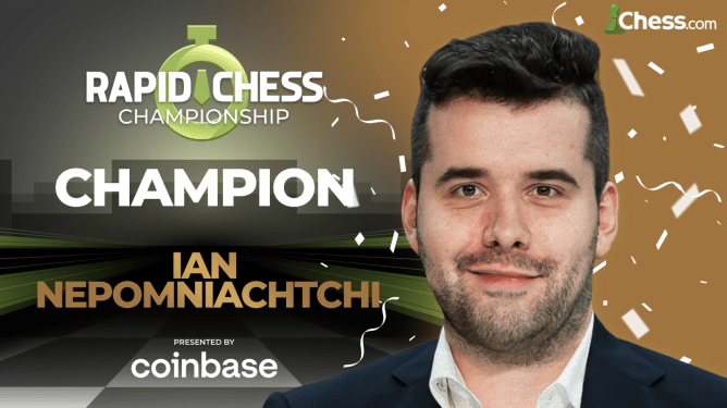แบนเนอร์แสดง GM Ian Nepomniachtchi ในฐานะผู้ชนะ Rapid Chess Championship ปี 2022