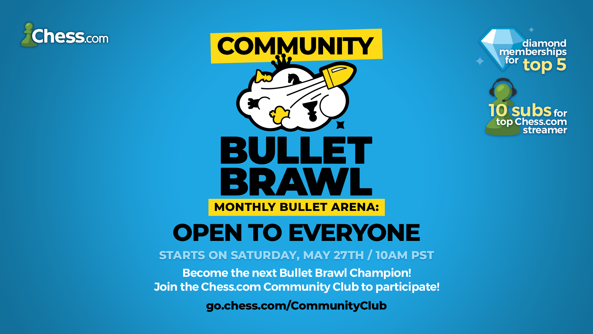 An image advertising Chess.com's Community Bullet Brawl event.