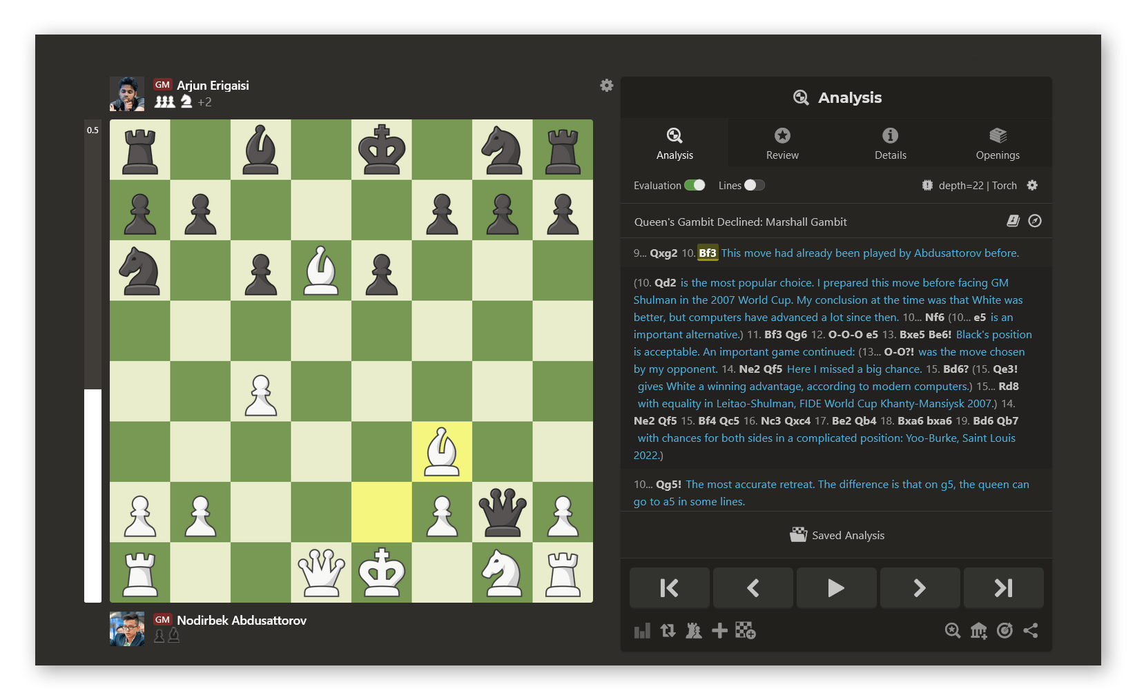 Chess.com's new move list displaying mutiple variations