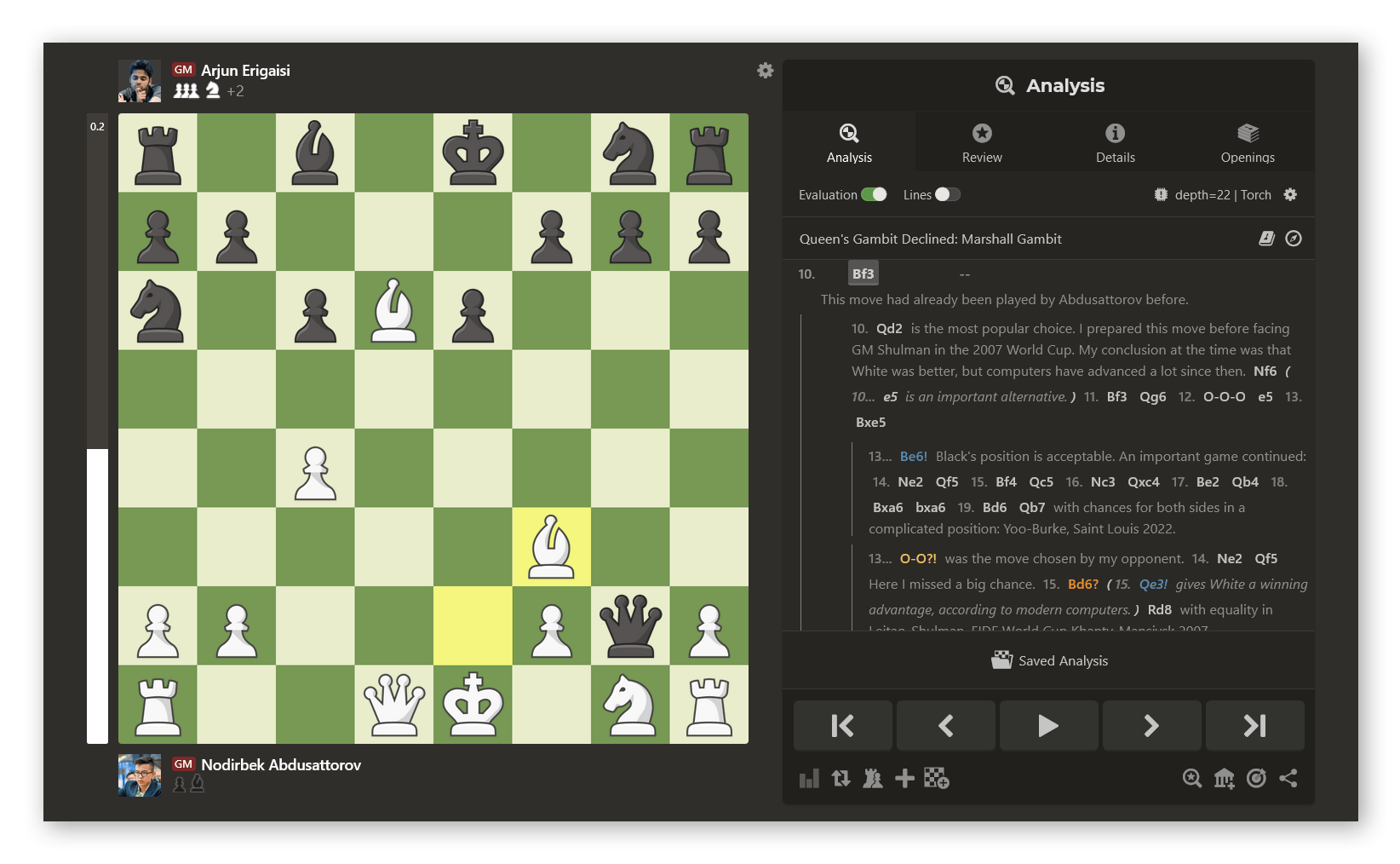 View of Chess.com's new move list showing multiple variations