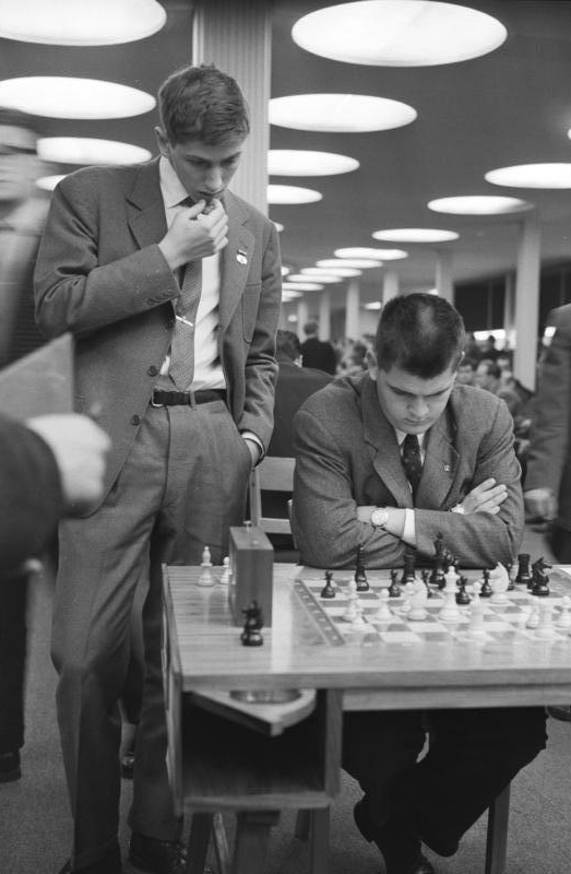Bobby Fischer and his second, William Lombardy.