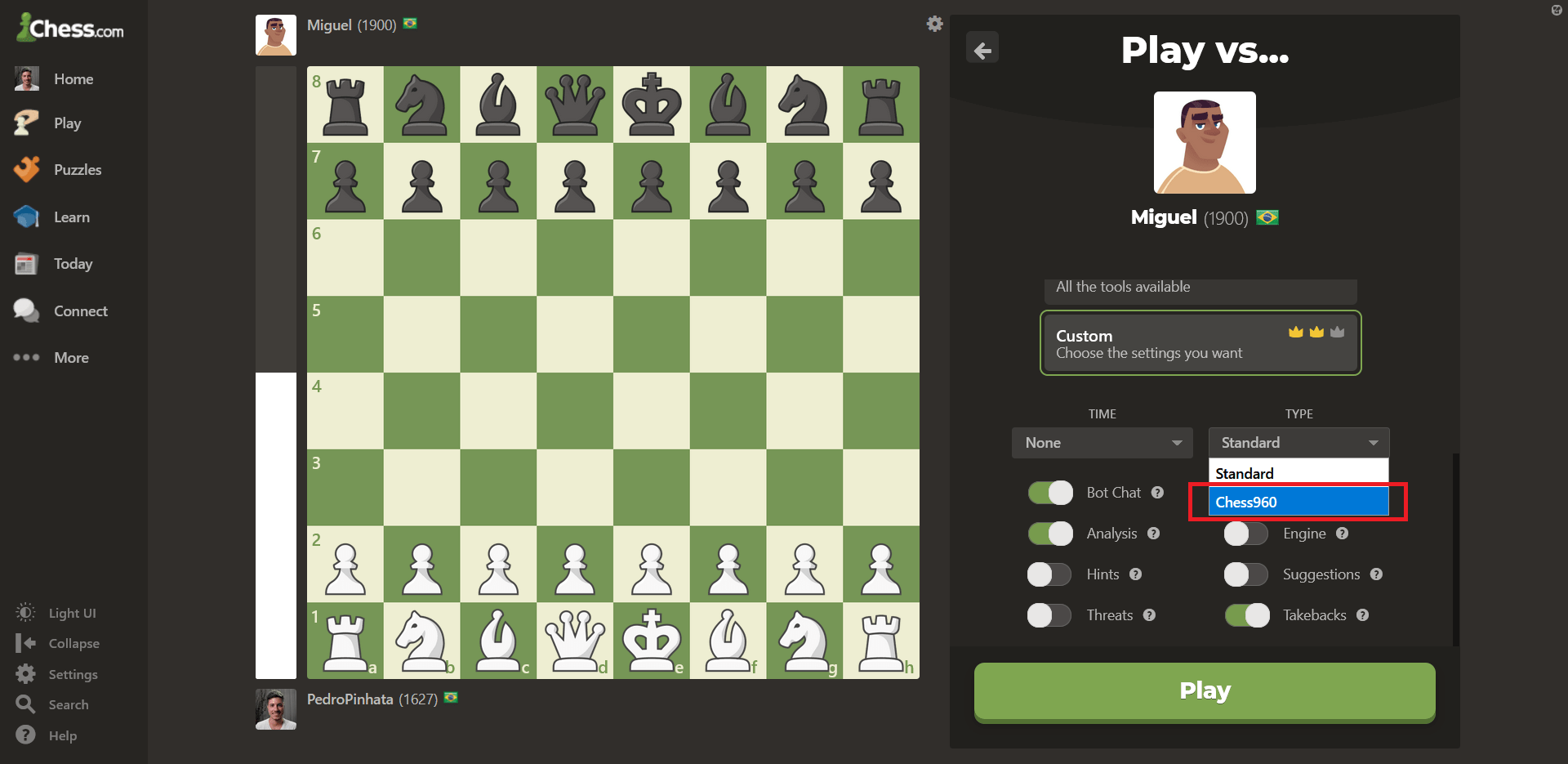 Play chess online with bot and friends - select game mode - ichess