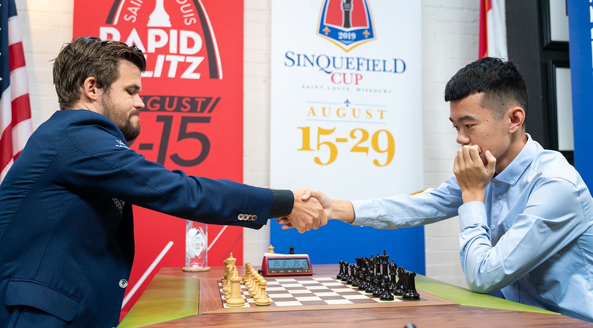 St. Louis, United States. 29th Aug, 2019. Chess Grand Master Magnus Carlsen  concentrates on a move while playing Grand Master Ding Liren during their  final playoff round of the Sinquefield Cup Tournament
