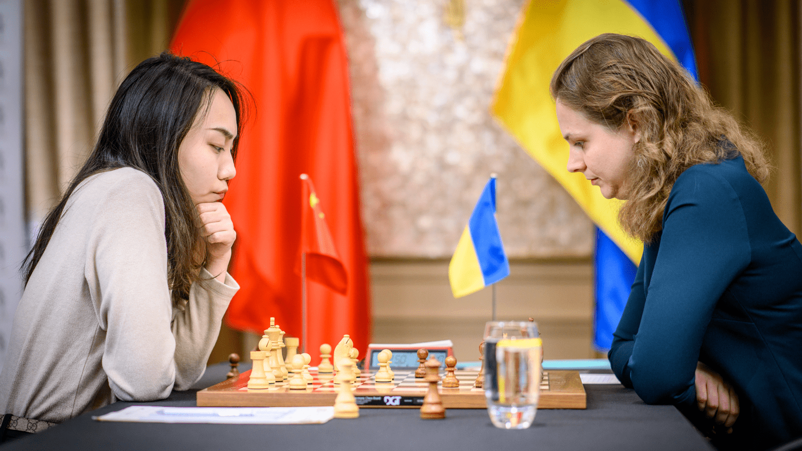 Lei Tingjie and Anna Muzychuk in their second game. Photo: Michal Walusza/FIDE.