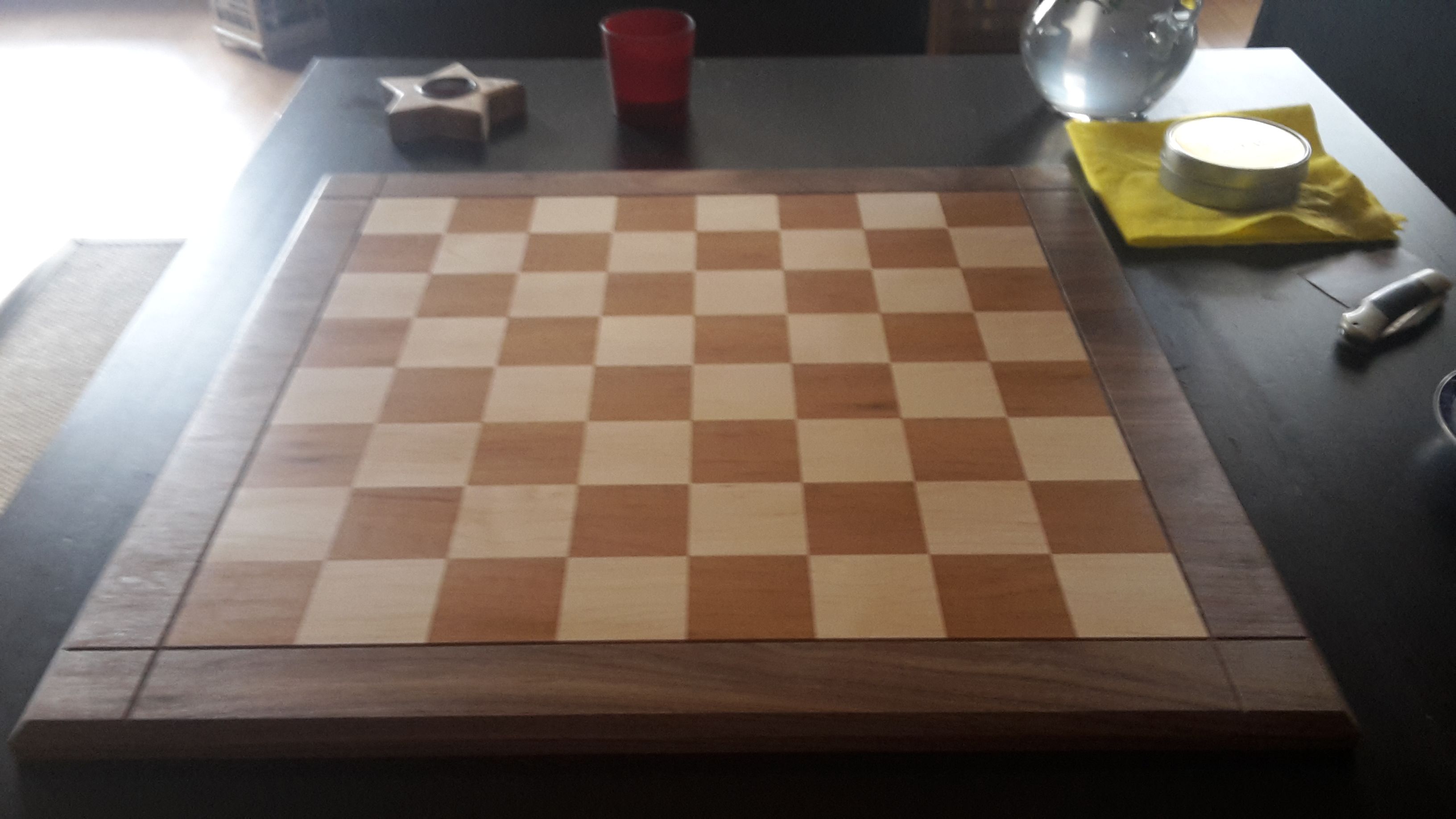 Straight Up Chess Board Black Cherry Board with a 4 1/4" wide Antique Bronze f 