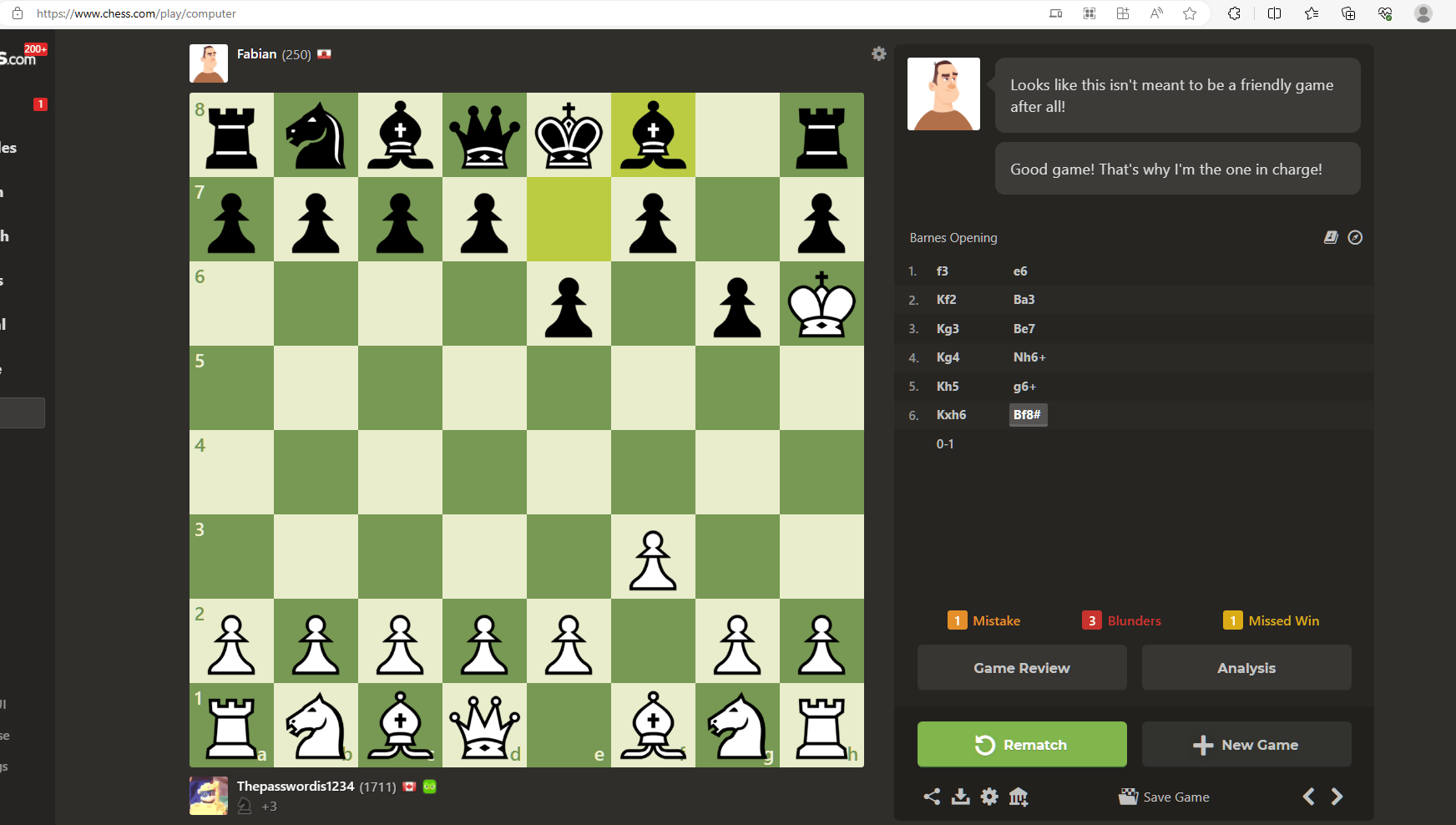 How Fast Can I Lose to the Martin Bot on Chess.com? 