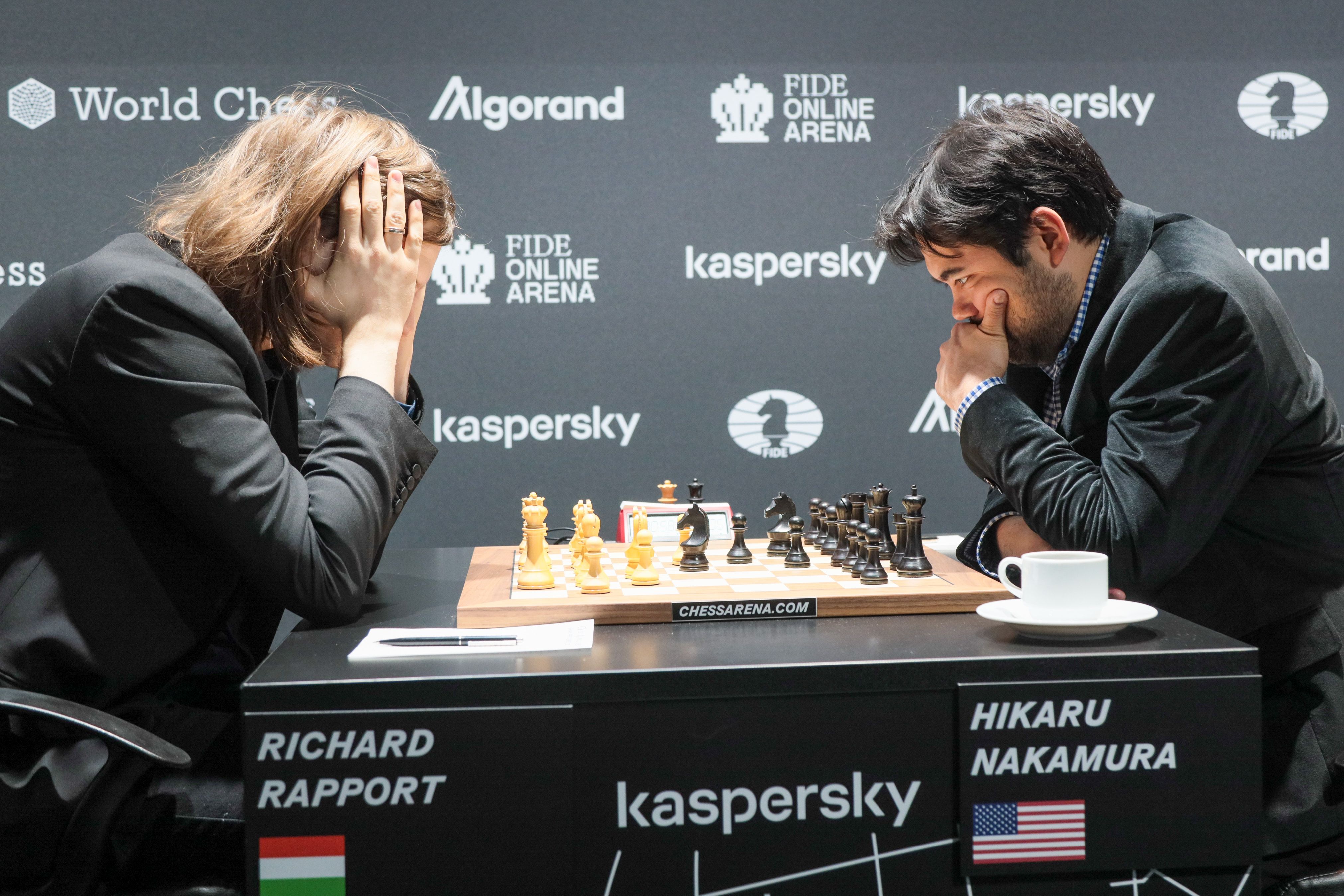 Hikaru Nakamura and Richard Rapport after the first semi-final of