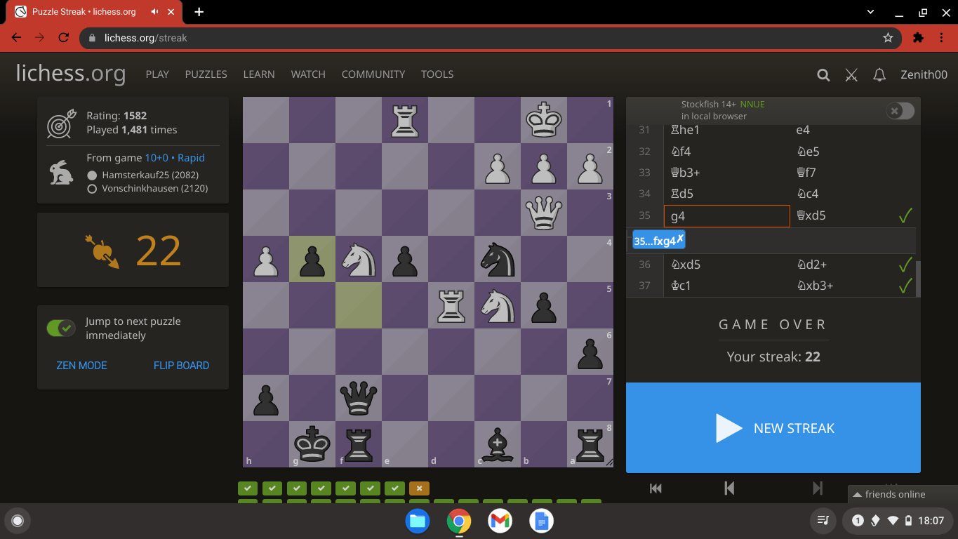 After this streak, I finally reached 2300 puzzle rating on lichess