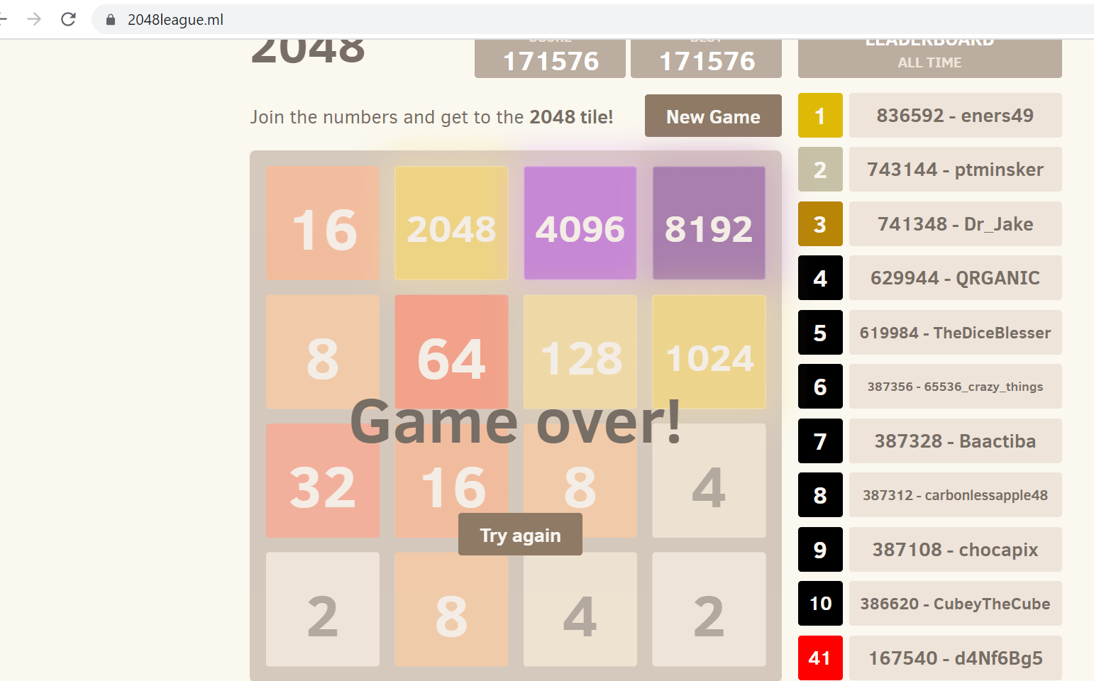 What's the highest possible score in the game 2048? - Quora