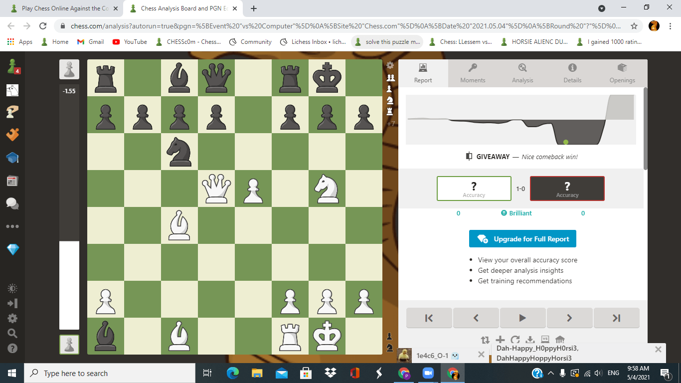 when you beat a 1800 bot and the computer is confused - Chess