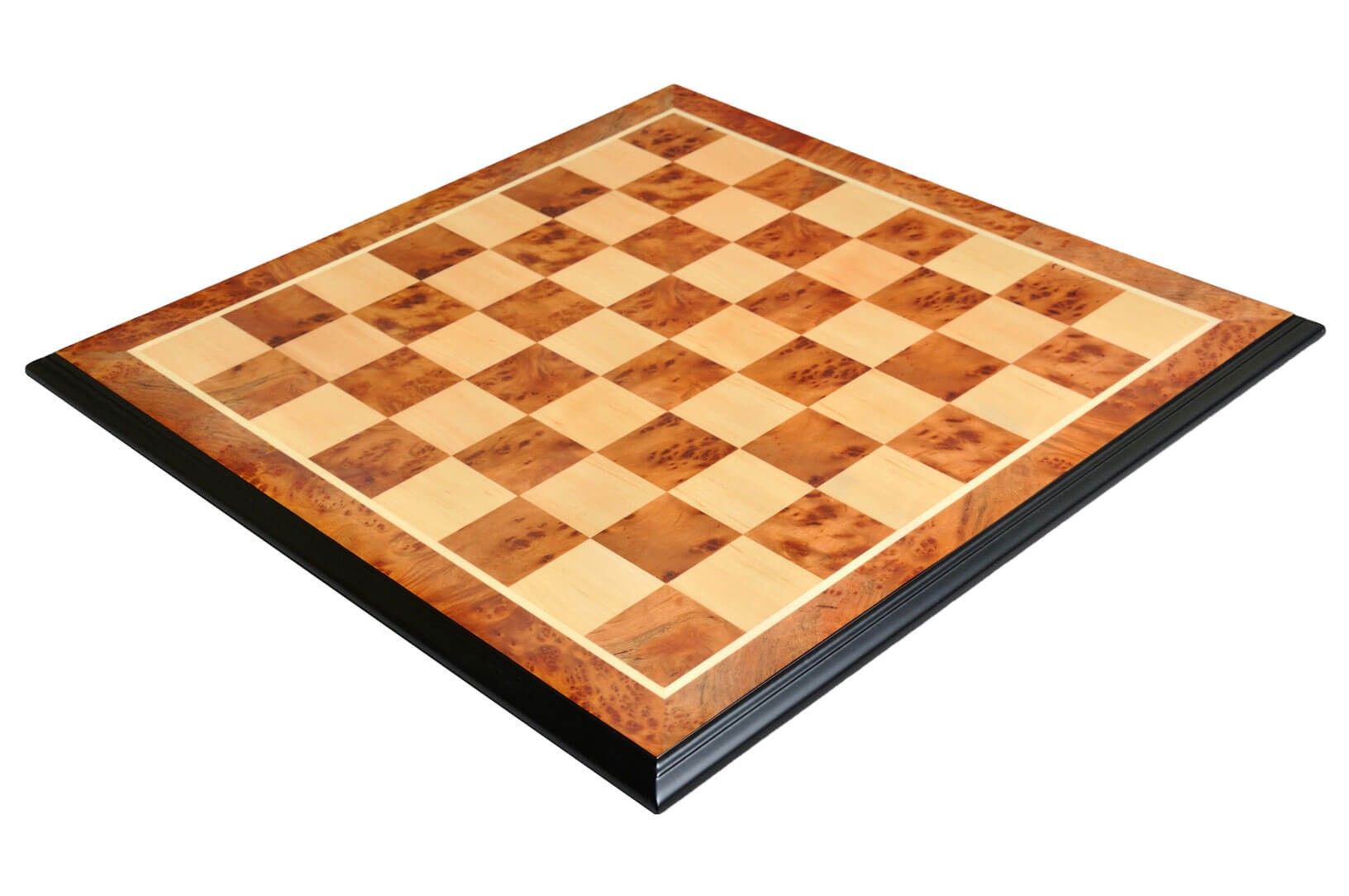 BUBINGA BURL 2.5" Squares MAPLE Luxe Traditional Chess Board 