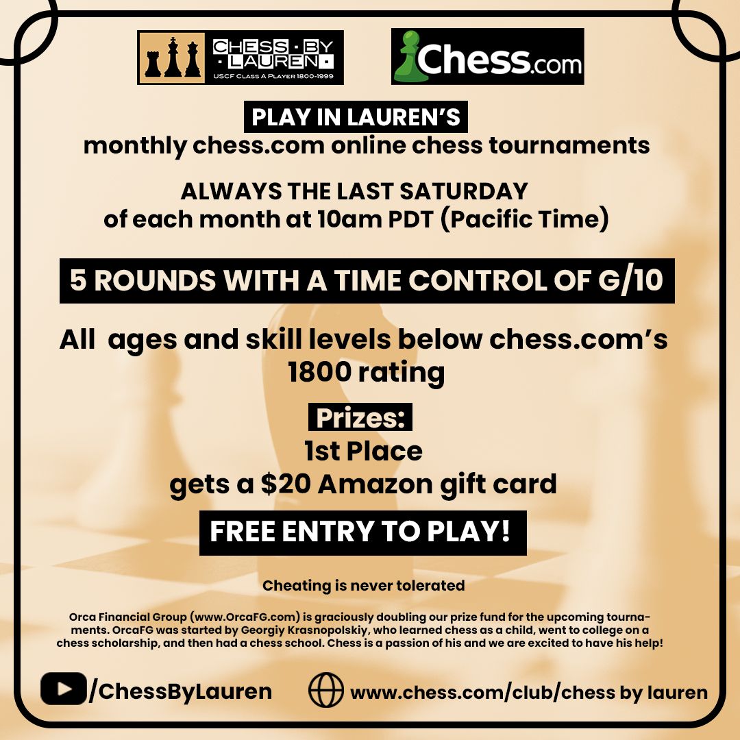 Exciting online chess tournament tomorrow at 10am PST with prizes! - Chess  Forums 