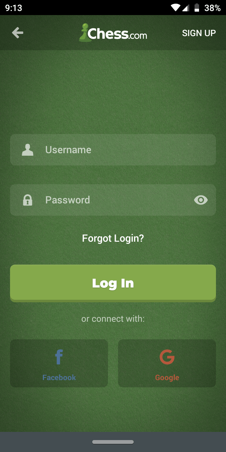 Login missing from mobile landing screen - Chess Forums 