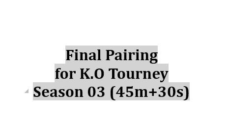 Final Pairing for K.O Tourney, Season 03 (45m+30s)