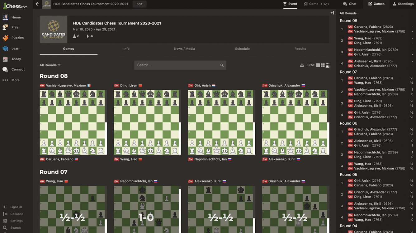 Chess.com's New Events Feature, The Perfect Platform To Follow The Candidates