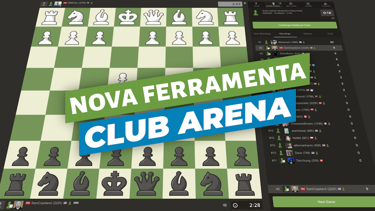 Chess.com - Português - 🏆 Torneio ARENA - Chess.com - Português 👉 1°  Passo: Entre no CLUBE! 😍 ➡️   📍Toda Terça-feira às 20:00 (3+0) 60 min de torneio ⚡️Torneio Semanal  ChesscomPT 